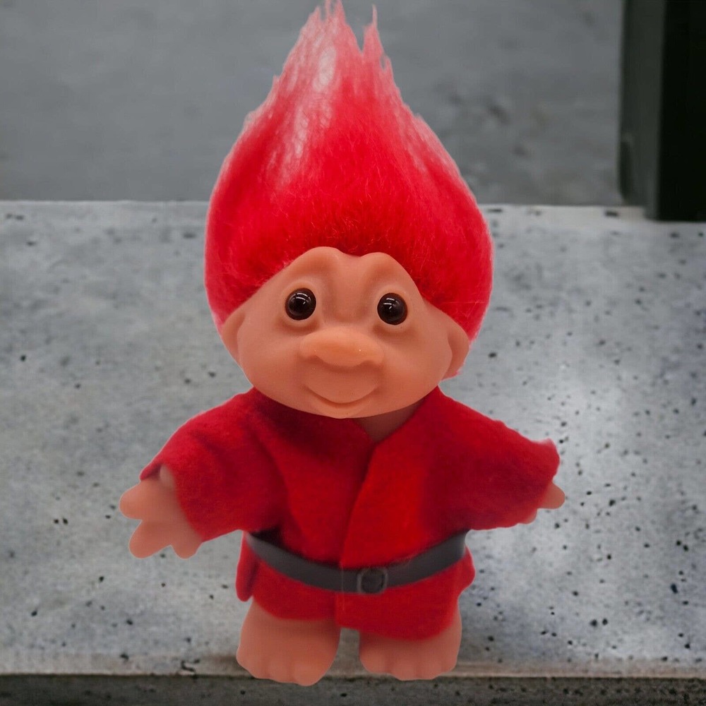 Vintage Troll Doll 1986 Dam 5" Red Hair Amber Eyes Red Robe Smile